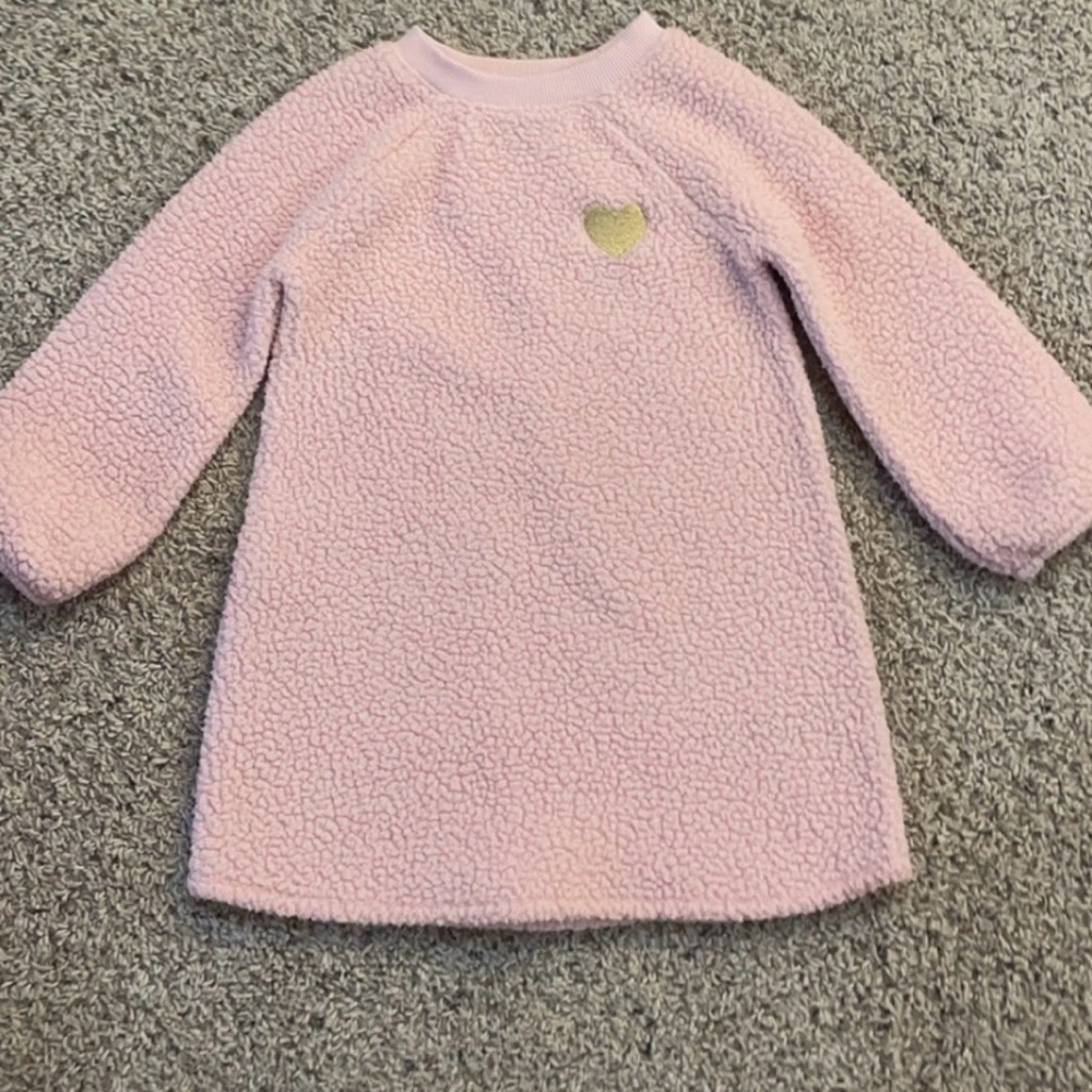 Old Navy Pink Fleece Dress with Gold Heart 5T